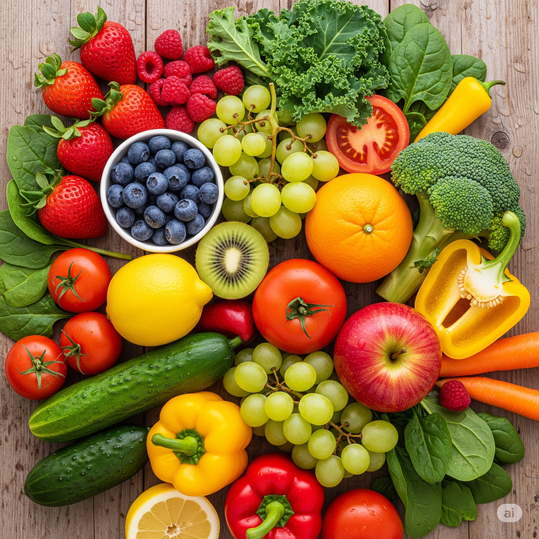 Imagem de frutas e verduras frescas